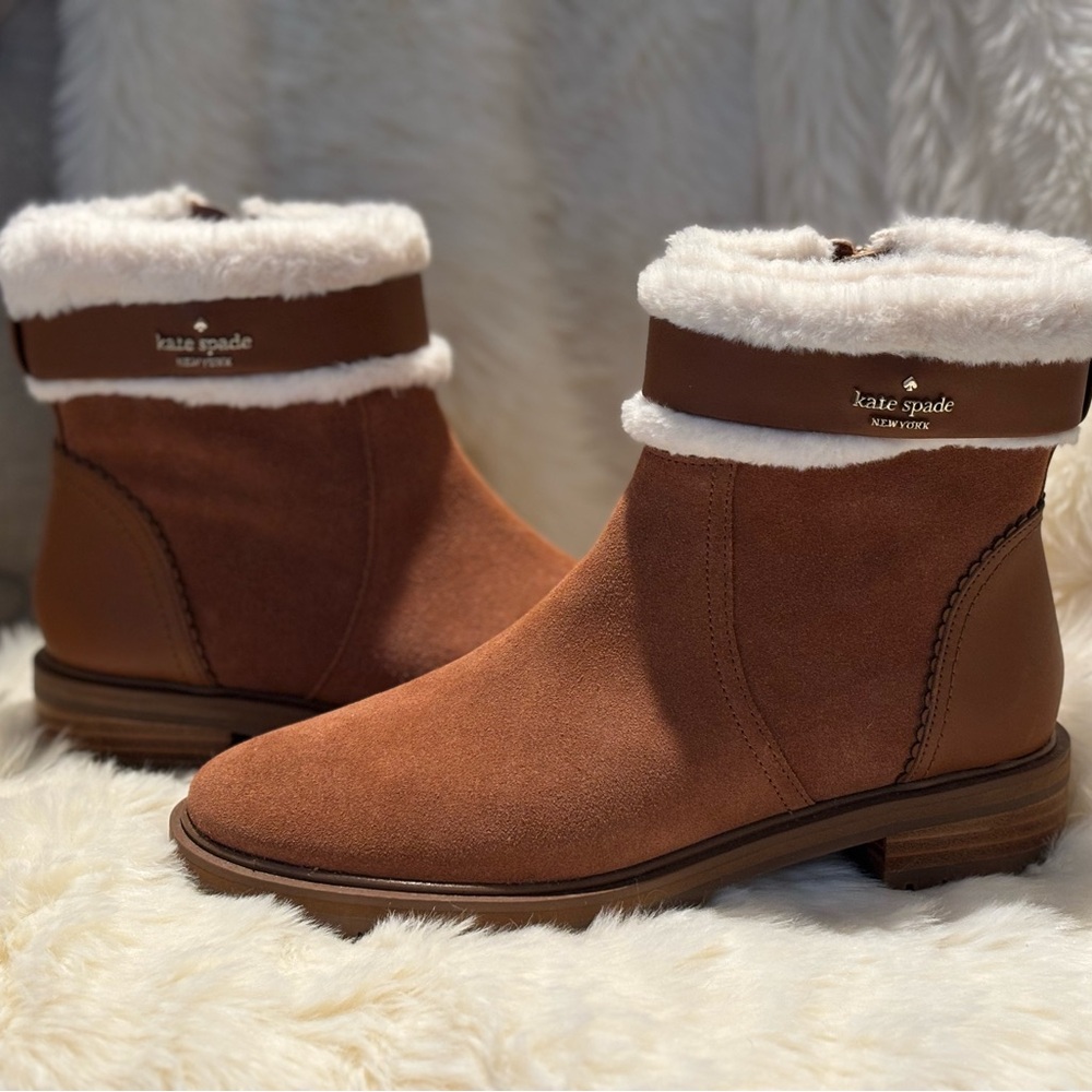 Kate Spade Chestnut Suede Fur-Trim Boots